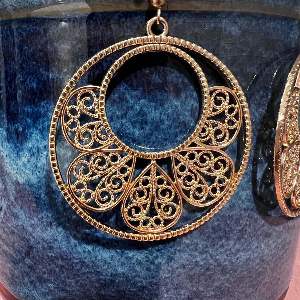 Large filigree boho circle earrings